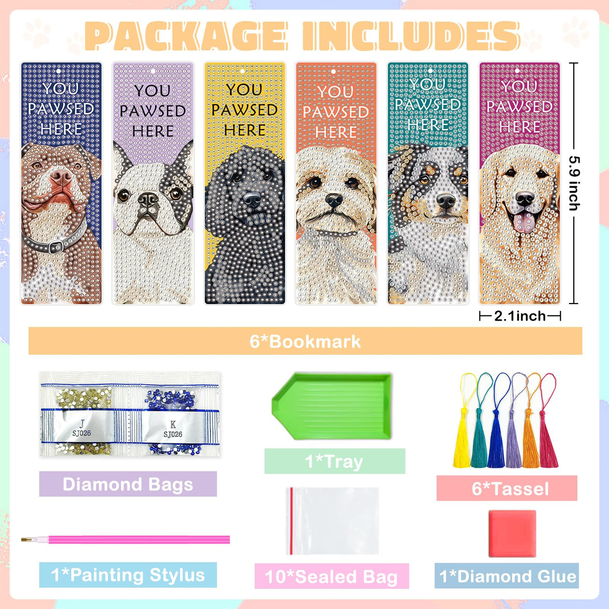 6 PCS Diamond Art Kits Bookmarks Diamond Painting Bookmark, 5D DIY Book Marks Dimond Art Paintings Gem Art, Acrylic Bookmarks with Tassels,Arts and Crafts for Adults Reading Gifts for Book Lovers NANZHOO