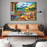 CHWGLFGG 5D Diamond Art Kits for Adults Beginners, Dog Mountain Diamond Painting Kits, DIY Full Round Drill Paint by Diamonds Dot Gem Art for Adults, Home Wall Decor 12x16 Inch CHWGLFGG