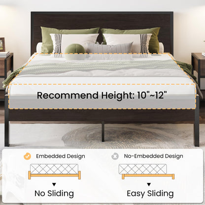 SHA CERLIN Heavy Duty Queen Bed Frame with Headboard and Under-Bed Storage - Black Oak - WoodArtSupply