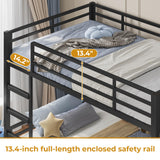 ADORNEVE Low Bunk Bed Twin Over Twin with Storage Bookshelves, 2 Drawers & Power Outlet, LED Metal Floor Bunk with Full-Length Guardrail & Metal Slats, No Box Spring Needed, for Kids, Black ADORNEVE