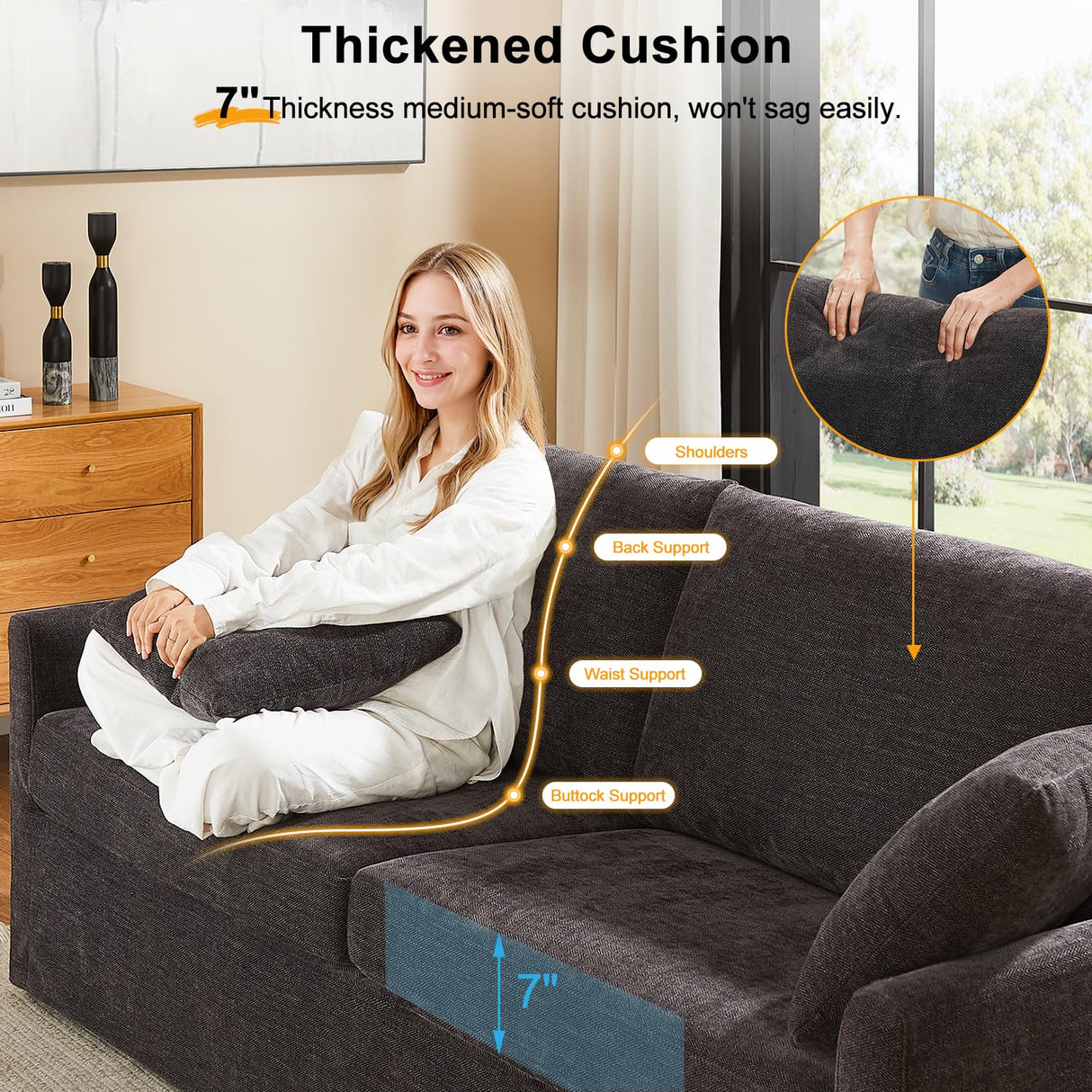 LegacyAmerhome 85" Chenille Sofa Couches for Living Room, 3 Seater Sofa with 2 Pillows, Modern Couches Tool-Free Setup, Comfy Oversized Loveseat with Medium Firm Cushions for Small Spaces, Apartment LegacyAmerhome