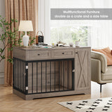 Dog Crate Furniture Kennel with Double Doors Wooden Pet House with 2 Drawers and Storage Cabinet, Indoor Dog Cage Farmhouse Modern Side End Table for Small Medium Dogs, Rustic TTVIEW