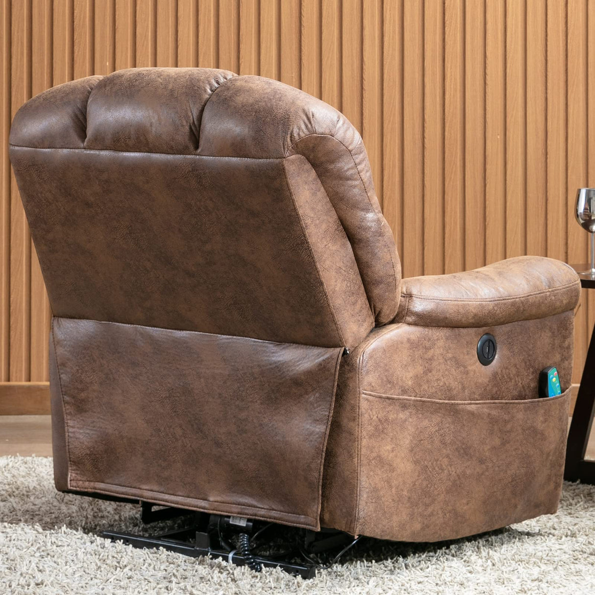 CANMOV Large Power Lift Recliner Chairs with Massage and Heat for Elderly Big People, Heavy Duty Electric Faux Leather Reclining Chairs with USB Port and 2 Side Pockets, Brown CANMOV
