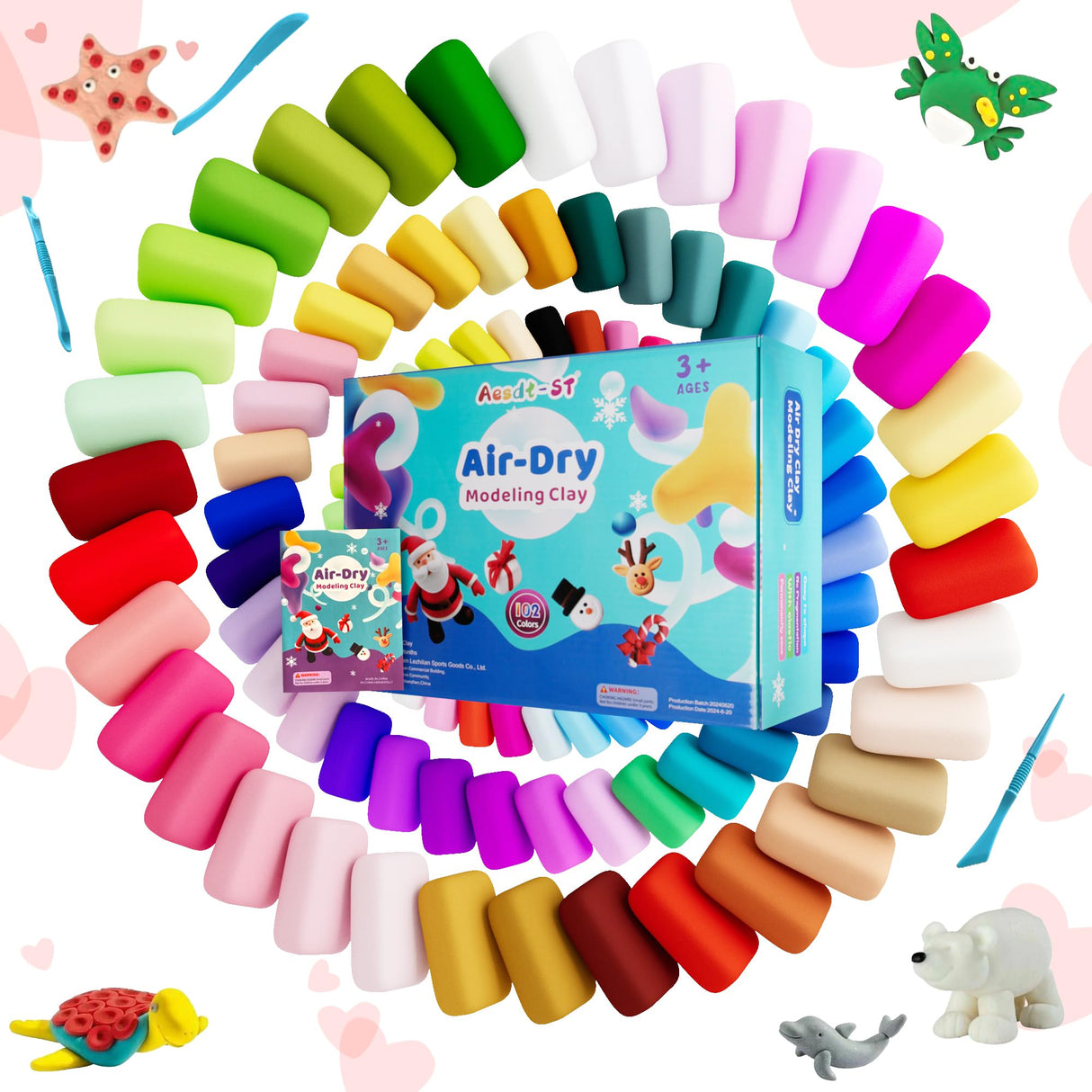 Air Dry Clay 102 Colors, Modeling Clay for Kids, Model Magic Clay, DIY Molding Clay Kit with Sculpting Tools, Soft and Non-Sticky, Arts and Crafts Gift for Boys Girls Kids Aestd-ST