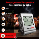 ThermoPro TP16 Large LCD Digital Cooking Food Meat Thermometer for Smoker Oven Kitchen BBQ Grill Thermometer Clock Timer with Stainless Steel Temperature Probe ThermoPro