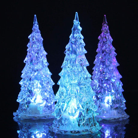 Mikilon 3 Pack LED Christmas Tree Lights, Mini Acrylic Light Up Tree, Color Changing Decorations Indoor, Holiday for Bedroom Table (3 PC) Mikilon