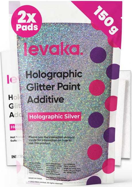Glitter for Paint [5.3oz] – Holographic Silver with 2 x Buffing Pads – Glitter for Painting Walls for Luminous Paint Finish on Interior or Exterior Walls, Ceilings, and Wood - Glitter Paint Additive FBGC