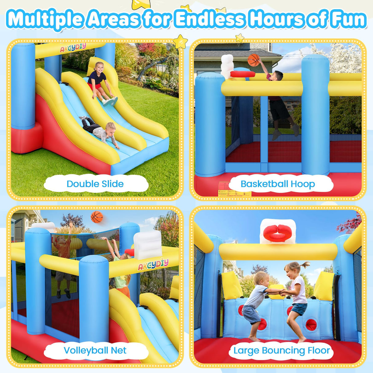 AKEYDIY Bounce House Ball Game Park, Large Bounce House for Kids 8-12, Sports Mania Bouncy House with Large Bounce Area/Dual Slides Inflatable Bouncer with Blower - Huge16ft x10ft AKEYDIY