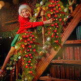 Lineshading 2 Pcs 36'' Pre Lit Artificial Christmas Teardrop Swag Christmas Teardrop LED Prelit Light up Christmas Wreaths Swag Christmas Garland Swag with Red Berries Indoor Outdoor Hanging Decor Lineshading