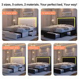 GEGOFORU LED Upholstered King Bed Frame with Adjustable Headboard and 4 Drawers in PU White GEGOFORU