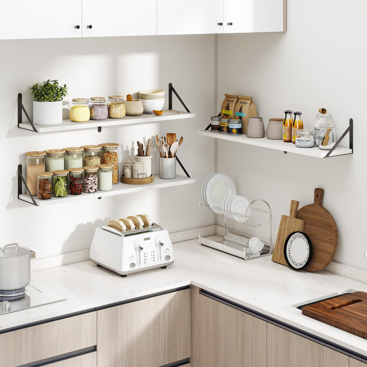 Heimlove 36 Inch White Floating Bookshelves Set of 3,Heavy Duty Wall Mounted Bookshelves,Wall Bookshelf for Living Room,Bedroom,Kitchen,Laundry Room Storage & Decor Heimlove