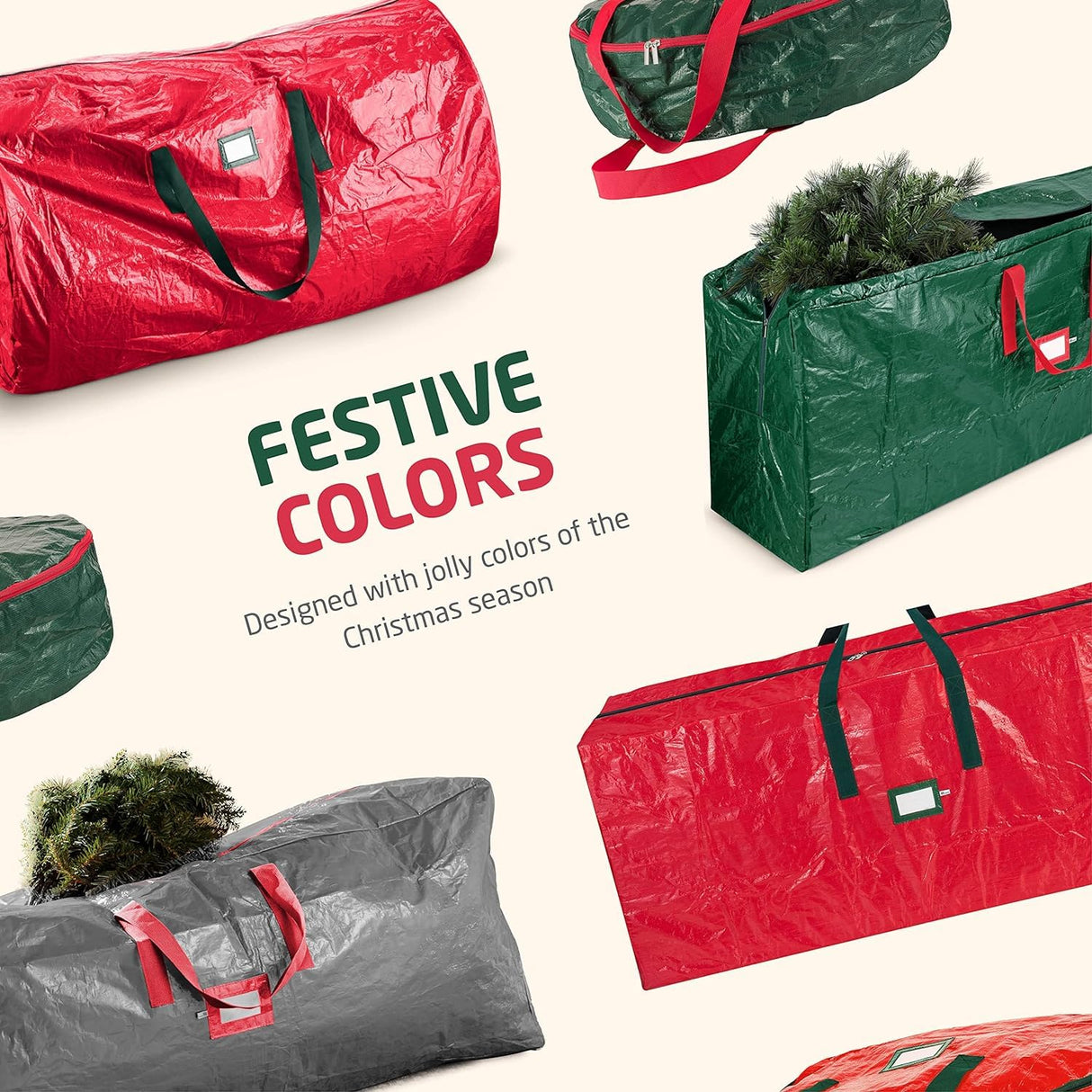Extra Large 9ft Christmas Tree Storage Bag - Polyethylene with Reinforced Triple Handles & Dual Zipper, Built-in Card Slot - Perfect for Holiday Christmas Tree Bag Red Verahaus