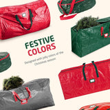 Extra Large 9ft Christmas Tree Storage Bag - Polyethylene with Reinforced Triple Handles & Dual Zipper, Built-in Card Slot - Perfect for Holiday Christmas Tree Bag Red Verahaus