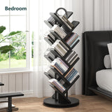 TVU 18-Tier Tree Rotating Bookshelf, 360 Degree Spinning Standing Bookcase for Magazines DVDs Books, Corner Bookcase for Living Room Bedroom Study (Black) TVU