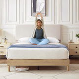 VECELO Adjustable Beige Upholstered Queen Bed Frame with Heavy-Duty Slats and Noise-Free Design VECELO
