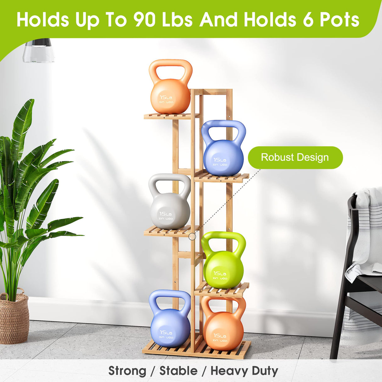 BMOSU Bamboo Plant Stand For Indoor Outdoor Plants Corner Plant Shelf Flower Stands Tall Plant Shelf 6 Potted Holder Shelf Plant Rack Potted Plant Holder Display Rack For Balcony Bedroom Living BMOSU