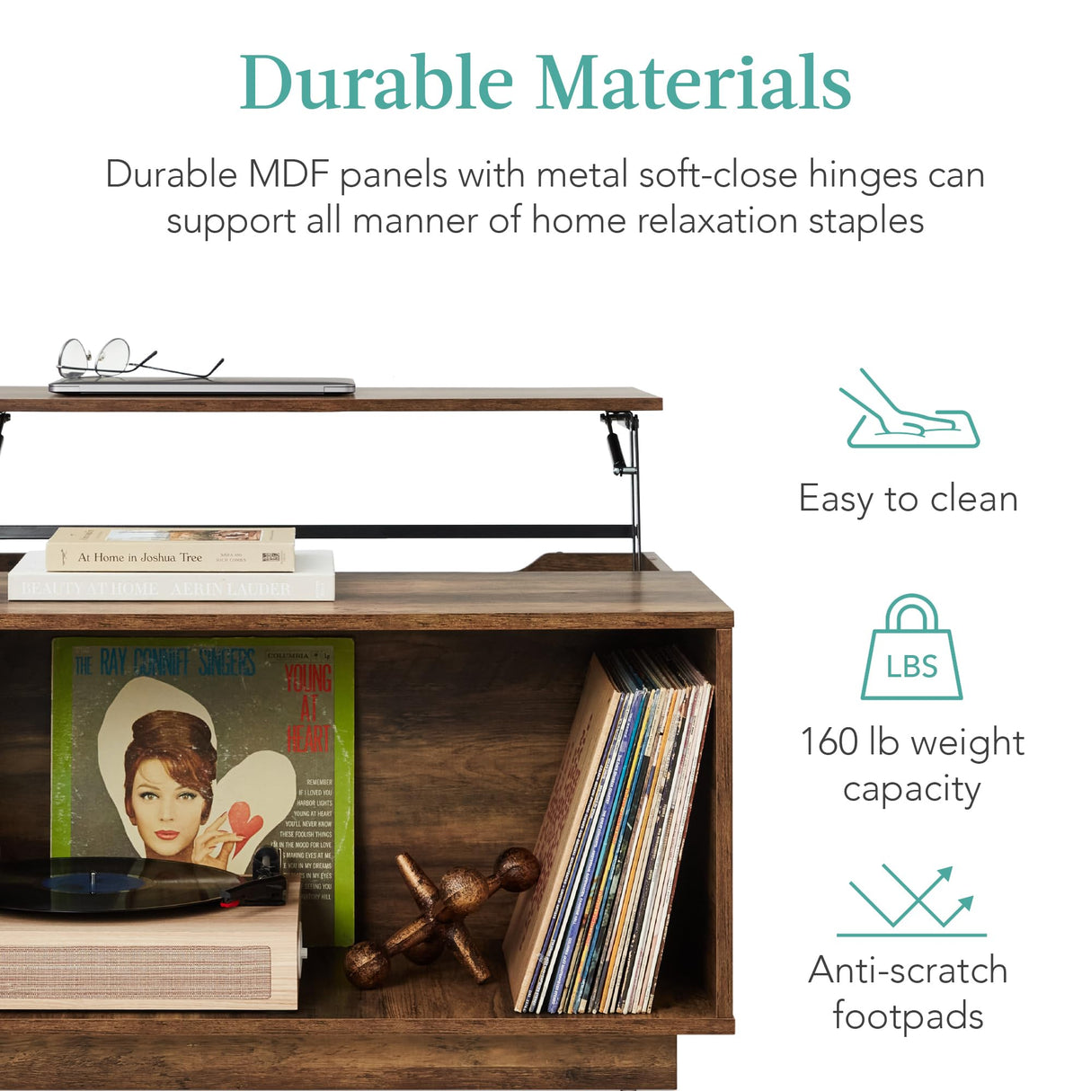 Best Choice Products Square Lift Top Coffee Table, Wooden Rustic Modern Multifunctional Accent Table for Living Room w/Hidden Storage, Cubby, Non-Scratch Pads - Brown Best Choice Products