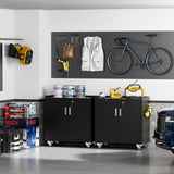 LCAOPC Metal Storage Cabinet with Wheels, Lockable Garage Cabinet with Wheels, Tool Cabinet on Wheels, Metal Rolling Utility Cabinet for Home, Office, Garage and Workshop, Black LCAOPC