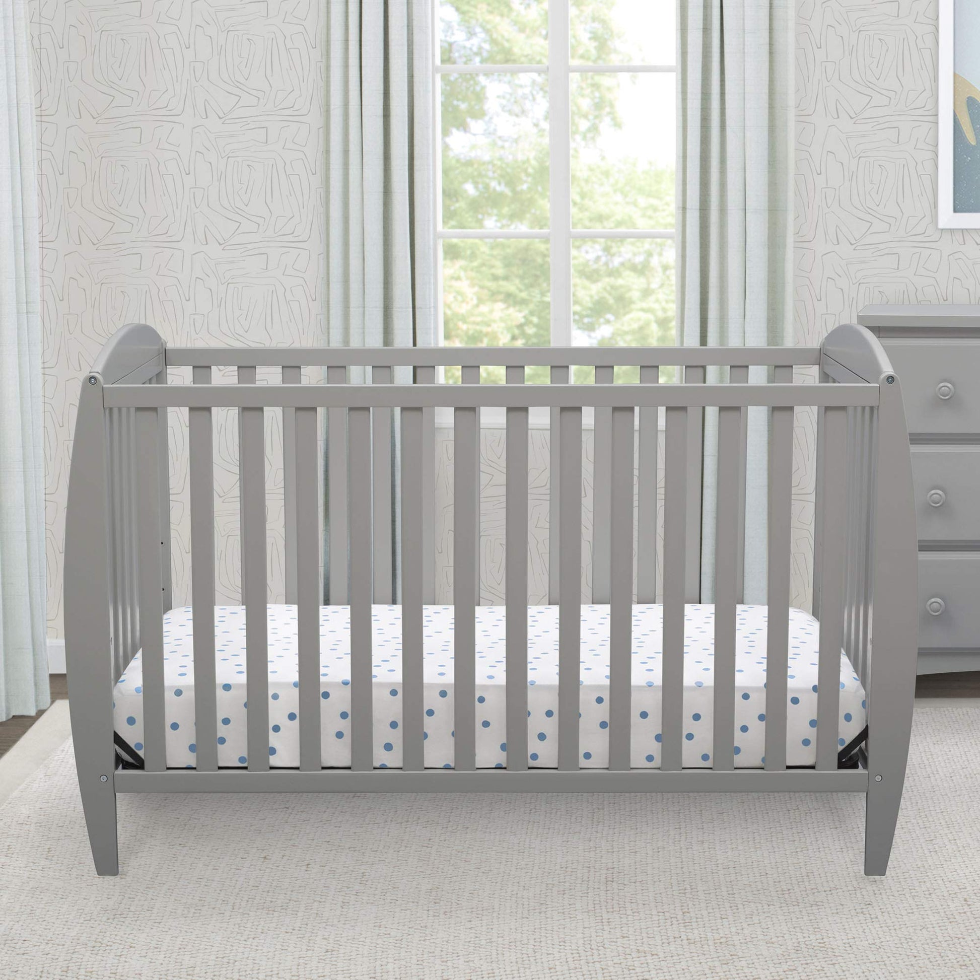 Delta Children Taylor 4-in-1 Convertible Baby Crib, Easy to Assemble, Sustainable New Zealand Wood, Grey - WoodArtSupply