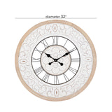 Deco 79 Wooden Floral Decorative Wall Clock Carved Wall Clock for Home with Black Metal Accents, Wall Clock for Room 32" x 2" x 32", White Deco 79