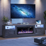 VITESSE TV Stand with 36" inch Electric Fireplace Up to 90" TVs, LED Light Entertainment Center, 80" Modern Wood High Gloss Fireplace with Highlight Storage Cabinet for Living Room (Grey) VITESSE