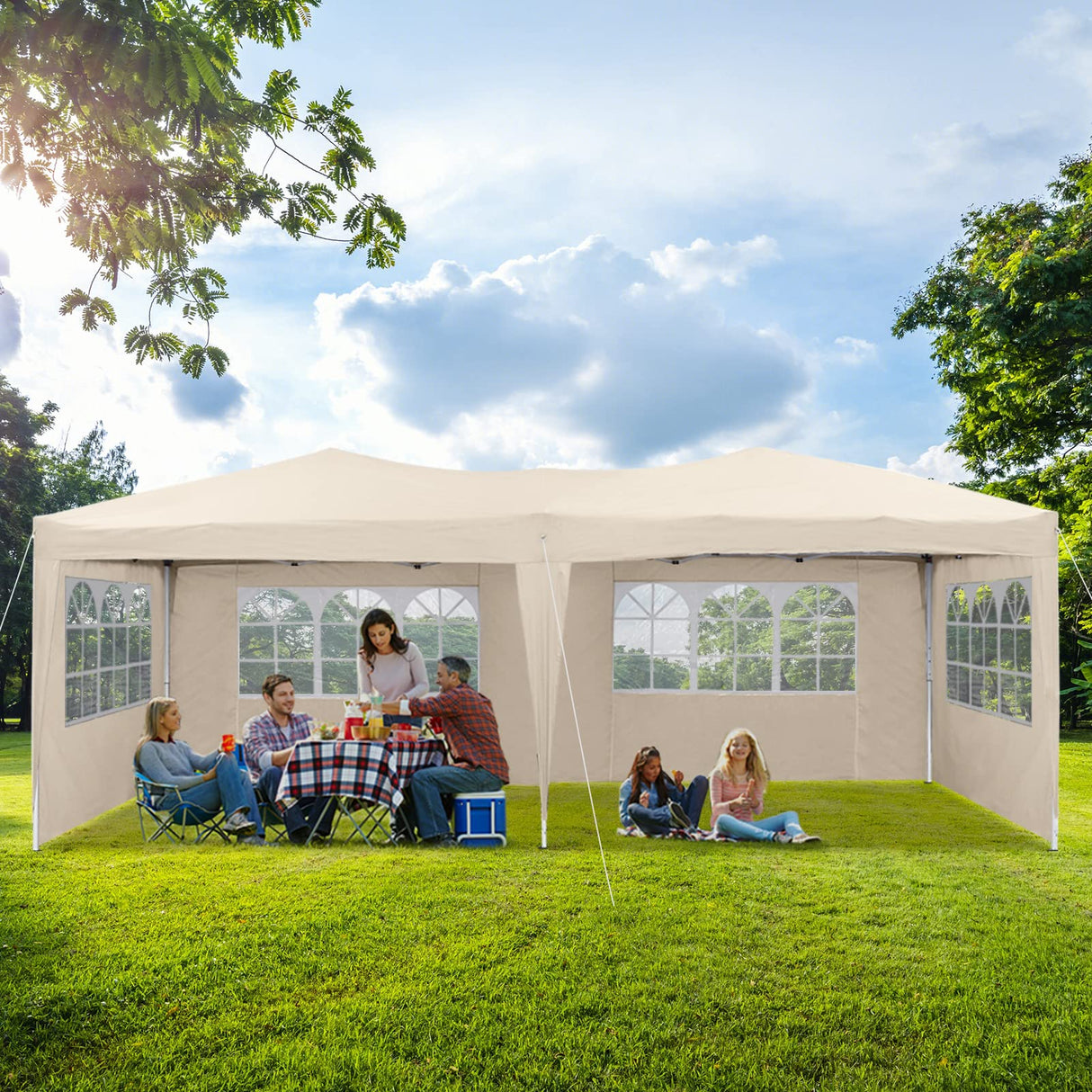 TUKAILAI 10' x 20' Pop Up Gazebo Marquee, Anti-UV Party Wedding Tent Event Shelters with 6 Removable Sidewalls & Carry Bag, Heavy Duty Instant Canopy for Outdoor Camping Garden Patio (Cream) TUKAILAi