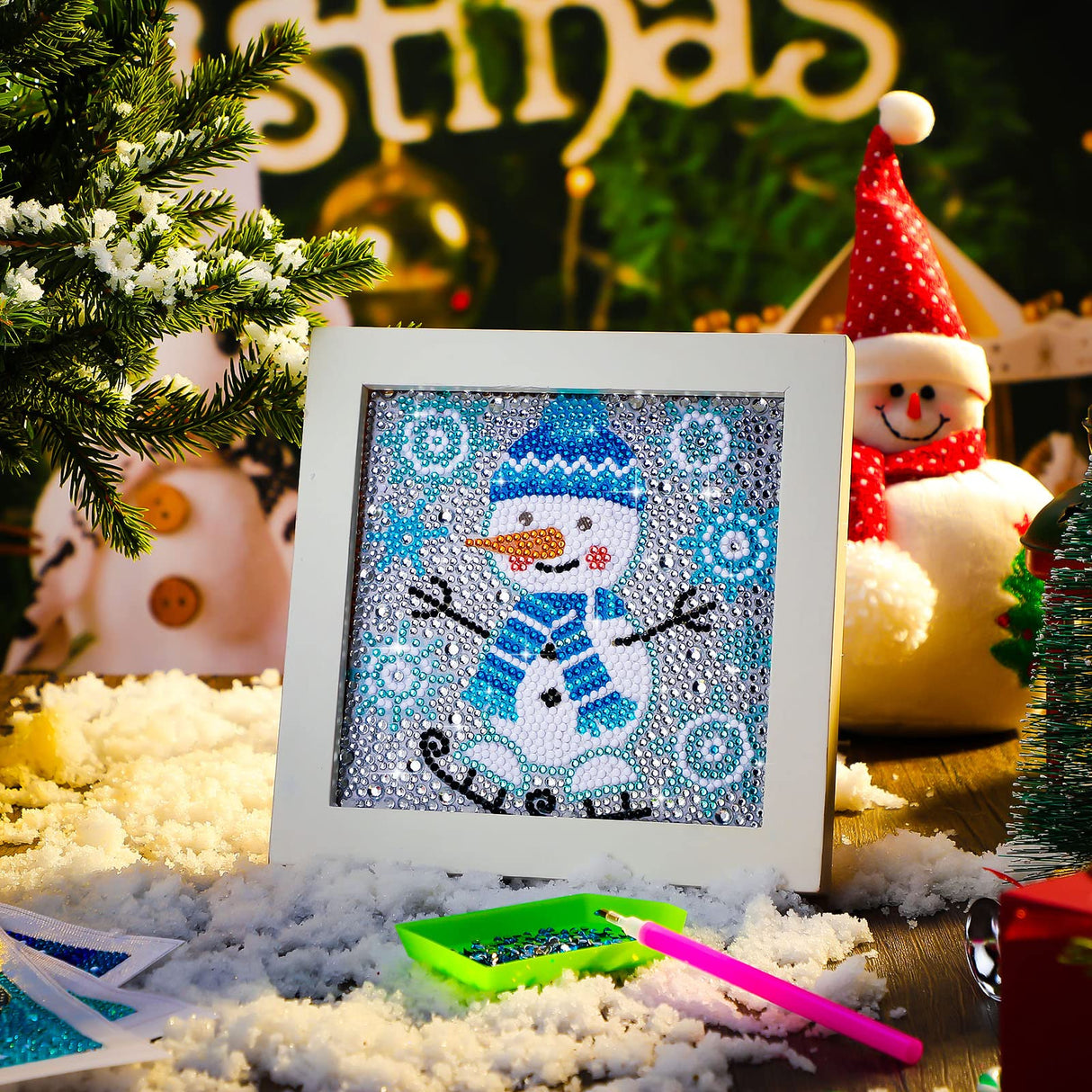 Charniol 9 Pcs Winter 5D Diamond Painting Kits 5D Drill Round Crystal Rhinestone Handmade Creative Art Crafts Snowman Snowflake for Home Wall Decor and Adults Kids DIY (Snowman, Snowflake) Charniol