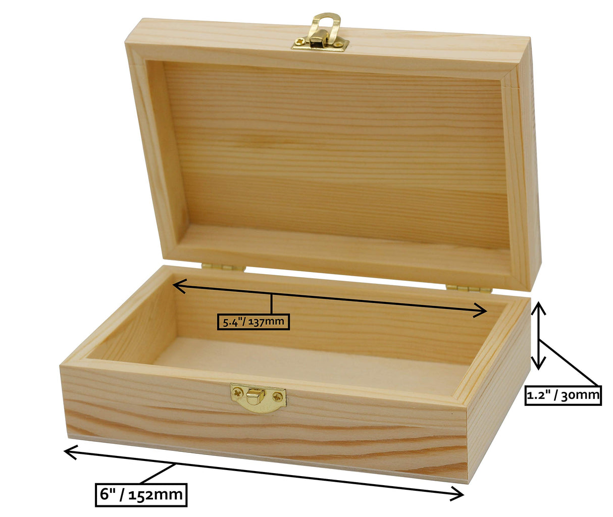 Creative Hobbies Unfinished Wood Craft Box – Light Unfinished Wood with Clasp – Make Your Own Gift Box, Jewelry Box, Photo Box - Decorate with Paint, Ribbon, Decoupage and More – 6" x 4" x 2" (1) Creative Hobbies