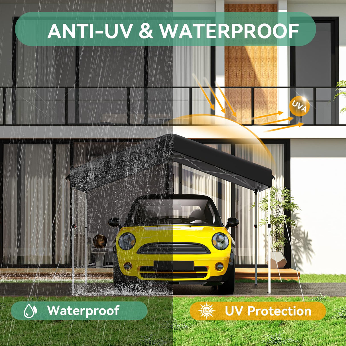 COBIZI Canopy Tent 10x10 Pop Up Canopy with One Button Push Center Lock, Portable Carport with 1 sidewall, 10x10 Carport Canopy for Parties, Commercial, Events, Waterproof, UPF 50+, Black COBIZI