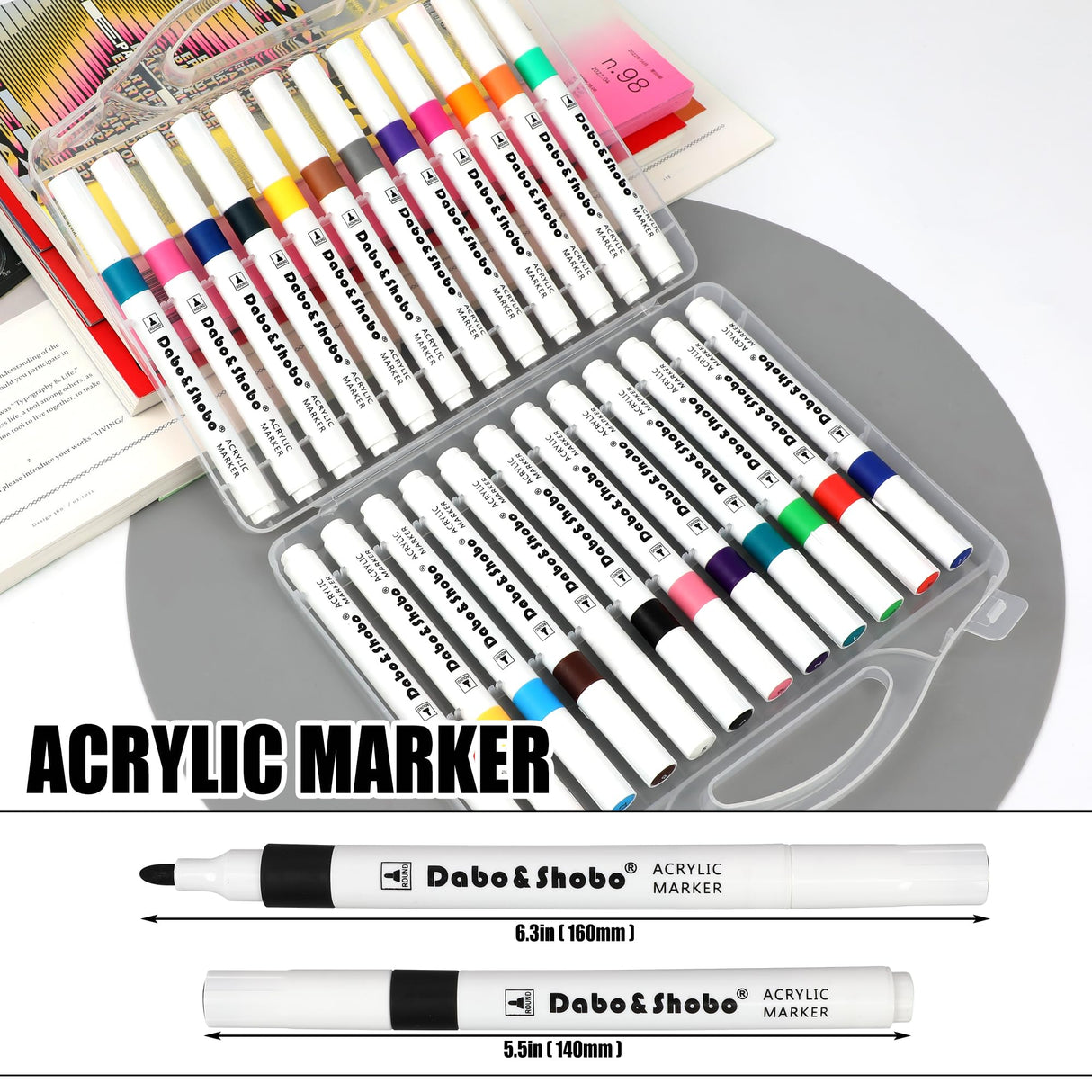 Dabo&Shobo Acrylic Paint Pens 24 Colors, 2-3mm Premium Medium Tip, Acrylic Paint Markers for Rock Painting, Stone, Glass, Wood, Fabric, Canvas, Metal, Easter DIY Crafts Making Dabo&Shobo