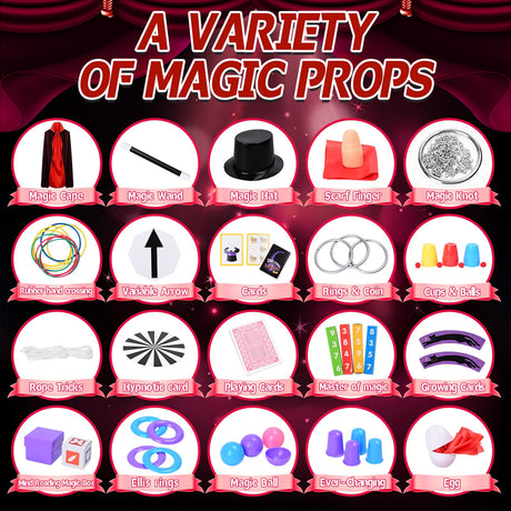 Magic Kit for Kids Magic Set- Magic Tricks Set for Kids Age 6 8 10 12, with Magician Costume Magic Wand for Pretend Play Magician Set, Easy to Follow Magic Toy Gifts for Girls and Boys Beginners PIXATA