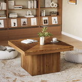 TRIBEWOOD Wood Coffee Table for Living Room, 35.43" Mid Century Modern Square Center Cocktail Table, Farmhouse Accent Tea Cocktail Furniture for Small Space, Office, Rustic Brown TRIBEWOOD