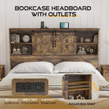 HOWE Rustic Brown King Size Wooden Platform Bed Frame with Bookcase Headboard and Storage Drawers HOWE