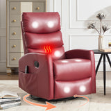 Manual Swivel Rocker Recliner Chair with Massage, Overstuffed Recliner Glider with Vibration Massage and Heat for Nursery, Living Room Reclining Sofa Chair, PU Leather Red Luxlen