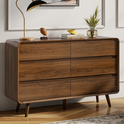 Nasonet 6 Drawer Dresser for Bedroom, Mid Century Modern Dressers & Chests of Drawers, Wood Storage Drawer Dressers for Hallway, Entryway, Walnut