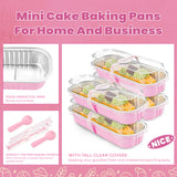 NPLUX 50 PACK Mini Cake Pans with Lids and Spoons,Rectangular Aluminum Foil Bread Pan,Mini Loaf Pans and Food Containers with Lids(Pink,6.8oz) NPLUX