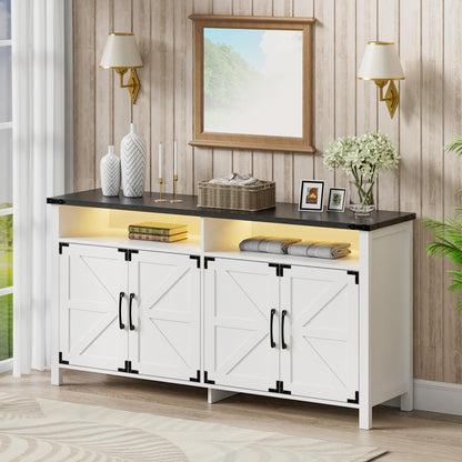 Scurrty Sideboard Buffet Cabinet with Lights, 61" Large Storage Cabinet,Large TV Stand with Storage, Farmhouse Style Buffet with LED, Wood Coffee Bar Cabinet for Dining Room, Kitchen&Living R - WoodArtSupply