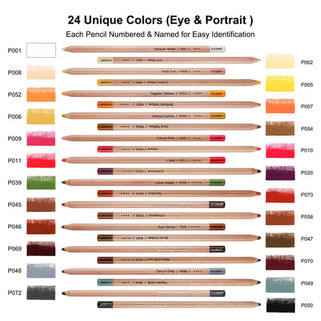 KALOUR Pro Pastel Chalk Colored Pencils,24 Colors portrait set,Color Charcoal Pencils for Drawing Sketching Coloring Shading,Art Supplies for Adults Artists KALOUR
