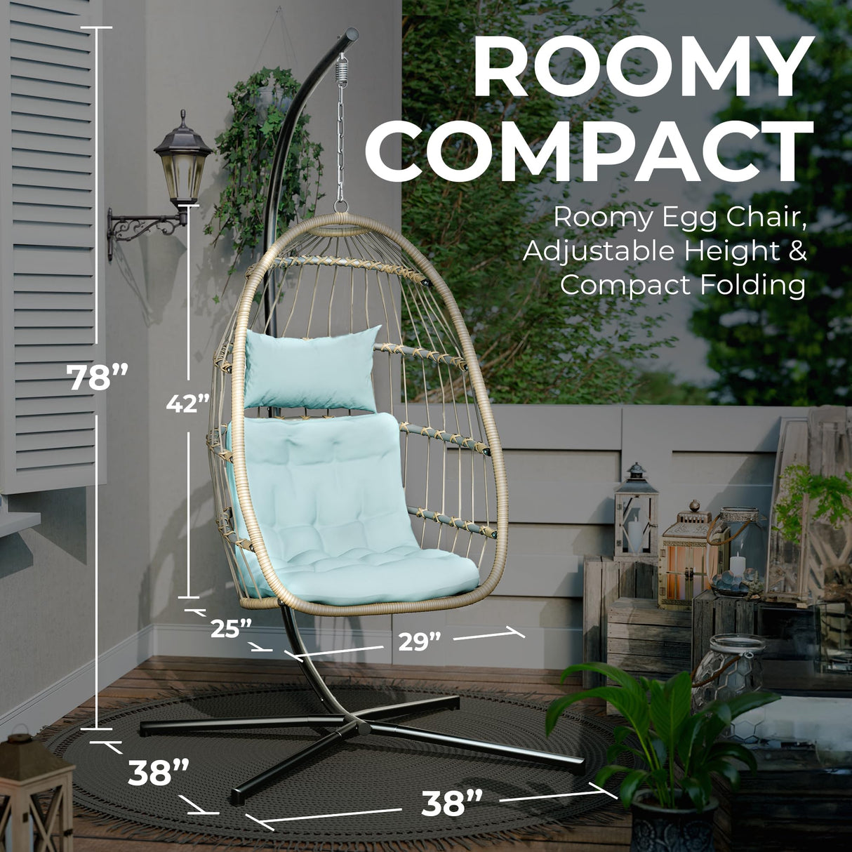 Econohome Hanging Egg Chair with Stand - Indoor/Outdoor Swing Hammock Chair with Plush, Washable Cushions, 350LBS Capacity, Ideal for Relaxation in Bedrooms, Balconies, Gardens, and Patios EconoHome