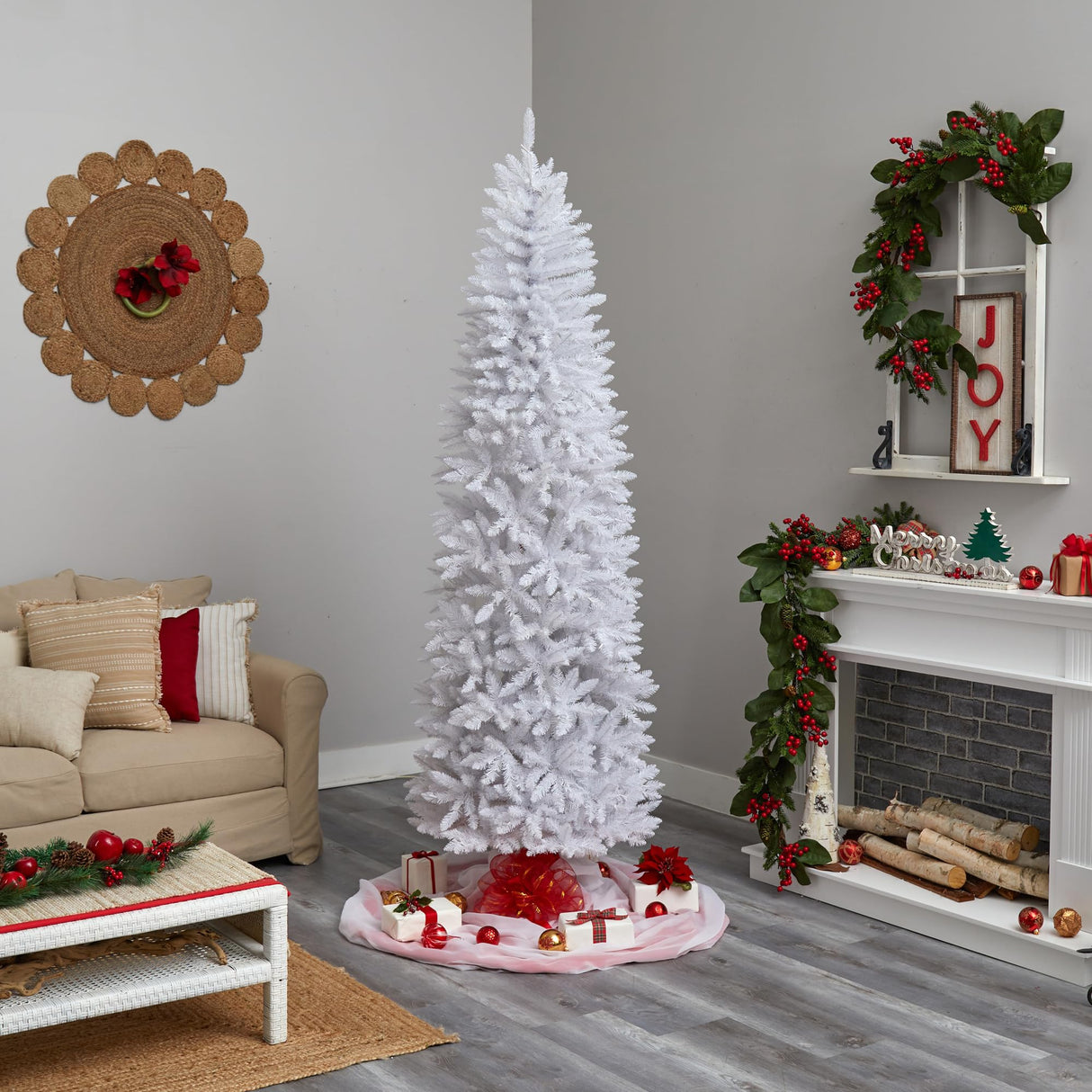 Nearly Natural 8ft. Slim White Artificial Christmas Tree with 1348 Bendable Branches Nearly Natural