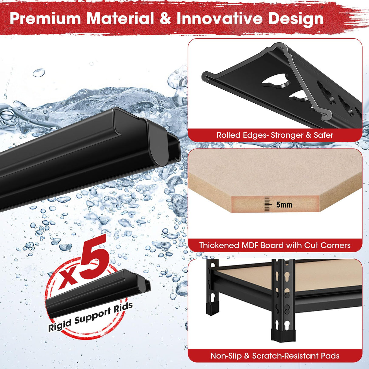 Homtell 72" H Metal Storage Shelves 1500LBS Heavy Duty,5 Tier Garage Shelving Unit,Adjustable Garage Storage Utility Rack for Kitchen Pantry Basement Bathroom Closet Homtell