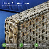 ovios Outdoor 5 Piece Patio Furniture with Fire Pit Table,Wicker Coversation Set with Swivel Rocking Chair,Comfy Sectional Deep Sofa for Outside Porch Balcony Backyard Pool,Navy Blue ovios