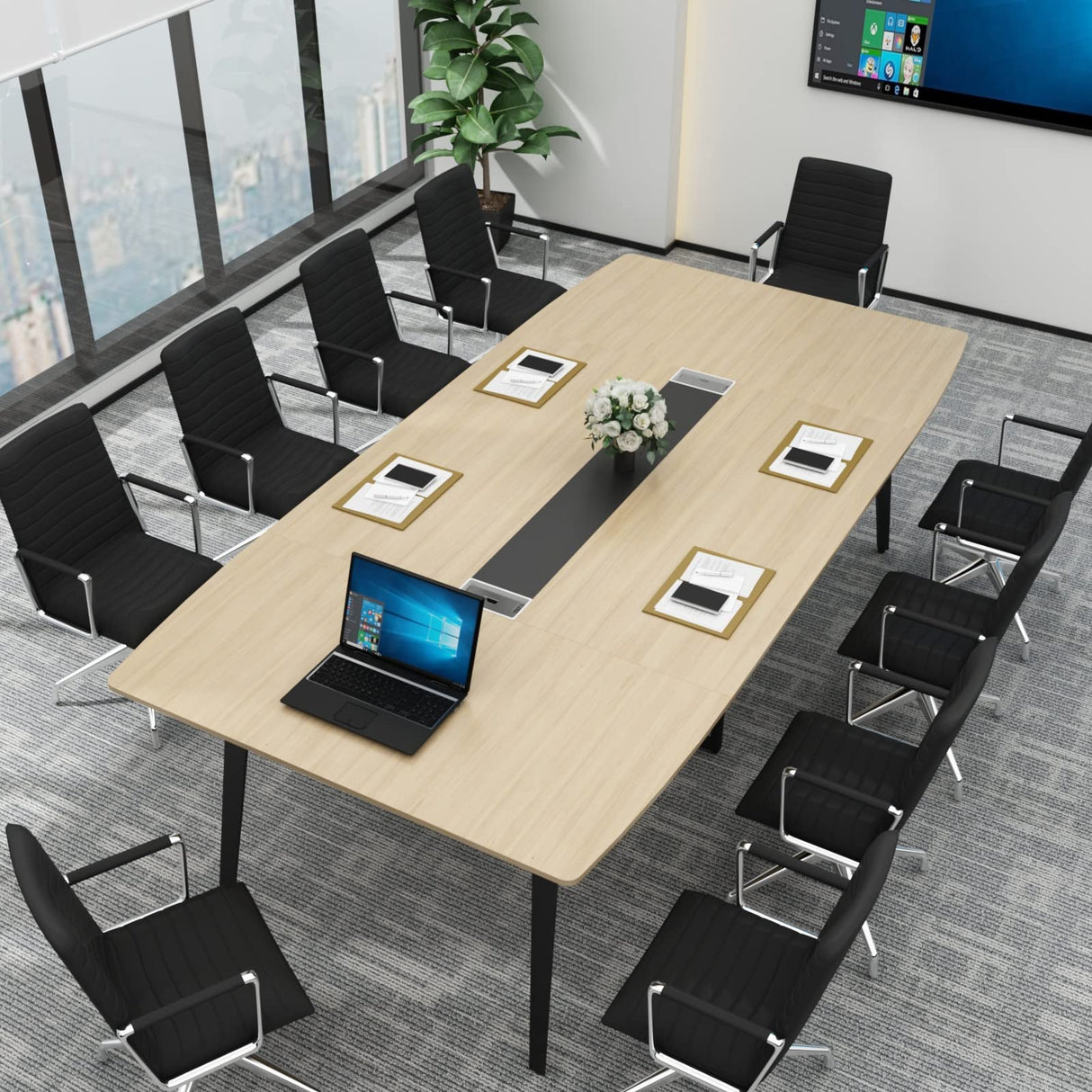 Loomie 8FT Conference Table, 94.49" L x 47.24" W x 29.53" H Meeting Seminar Table with Grommet, Large Boat Shaped Computer Desk, Boardroom Desk for Office Meeting Conference Room Loomie
