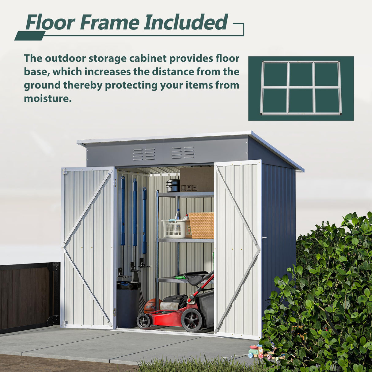 6x4 FT Outdoor Storage Shed with Lockable Double Doors, Aluminum Frame, Weatherproof with Frame Floor, Metal Tool Shed for Garden, Backyard, Patio, and Equipment Storage Mulinsonfly
