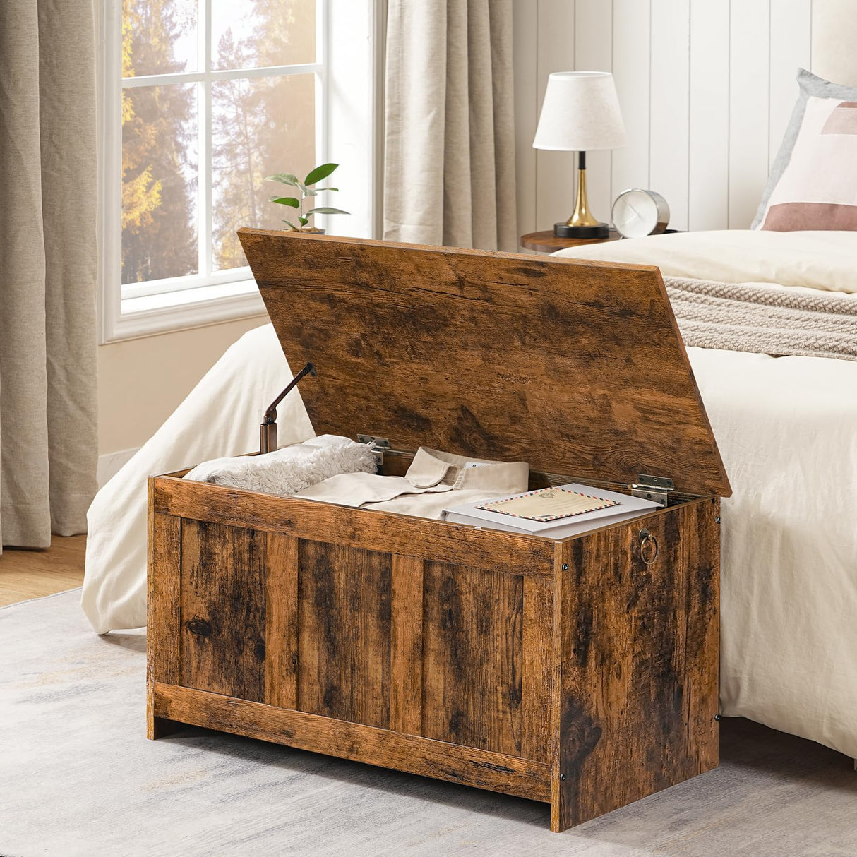 HOOBRO Storage Bench, 29.5" Retro Wooden Storage Chest, Wooden Storage Trunk, Toy Chest with Lift Top, Multifunctional Entryway Organizer, for Entryway, Living Room, Rustic Brown FG751CW01 HOOBRO