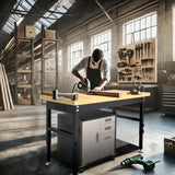48” Chipboard Wood Work Bench Work Table, Heavy-Duty Adjustable Workbench with Power Outlets, 3000 Lbs Capacity Tool Bench Workstation for Garage, Workshop Maemttes