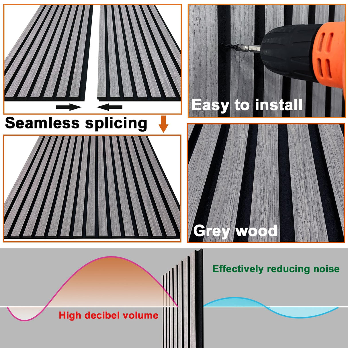 YLL YLL Wood Wall Panels Acoustic Wall Panels for Interior Wall Decoration Two 94.68" x 12.79" Wood Slat Paneling 3D soundproof wall panels Grey Oak YLL YLL