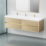 Gxcevsou 72" Floating Bathroom Vanity with Sink, Double Sink Wall Mounted Bathroom Storage Vanity Cabinet, Modern Bathroom Sink Cabinet with Soft Close Drawers, Pre-Assembled, Natural Oak Gxcevsou