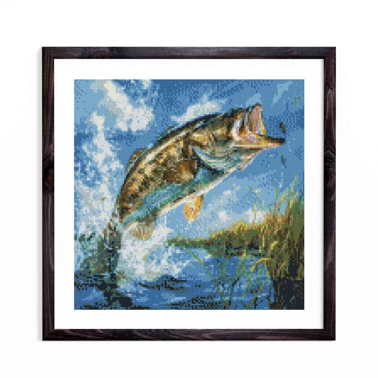 Fish Bass Bite Fishhook Jump 5D Diamond Art Painting by Number Kits for Adults DIY Paint with Full Drill Round Diamond Gems Painting Art Craft for Home Wall Decor 13.8x13.8inch WoodArtSupply