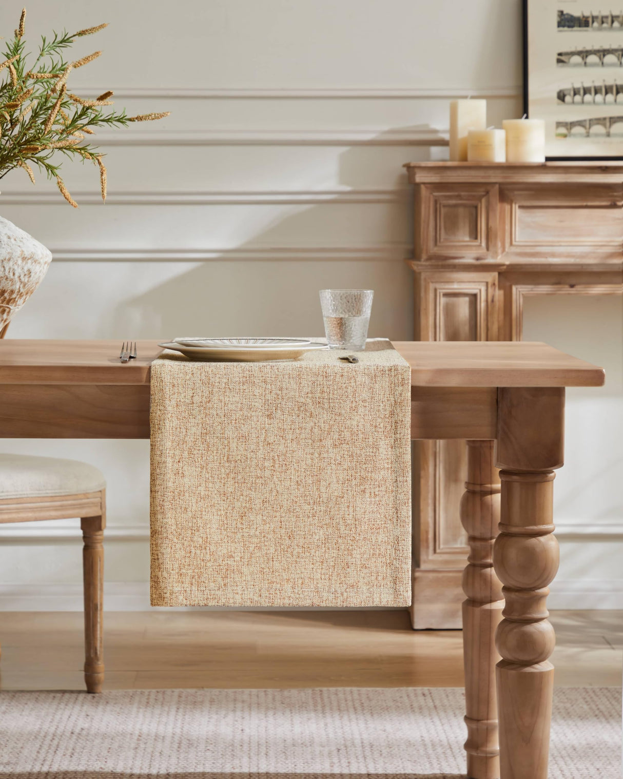 ZeeMart Burlap Style Farmhouse Table Runners 72 Inches Long, Beige Rustic Woven Dining Table Runner for Everyday Use, 14x72 Inches, Oatmeal Beige ZeeMart